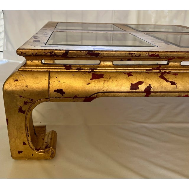 Wood Vintage Tony Duquette Style Newly Painted Red Distressed Gilded Wood Chow Leg Ming Style Coffee Table For Sale - Image 7 of 12