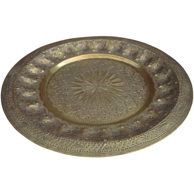 Antique Engraved Moorish-Patterned Brass Tray For Sale - Image 4 of 10