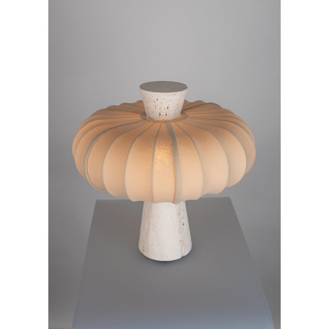 Honed Raw Travertine and Sand Cotton Table Lamp by ZAVADSKI For Sale - Image 4 of 4