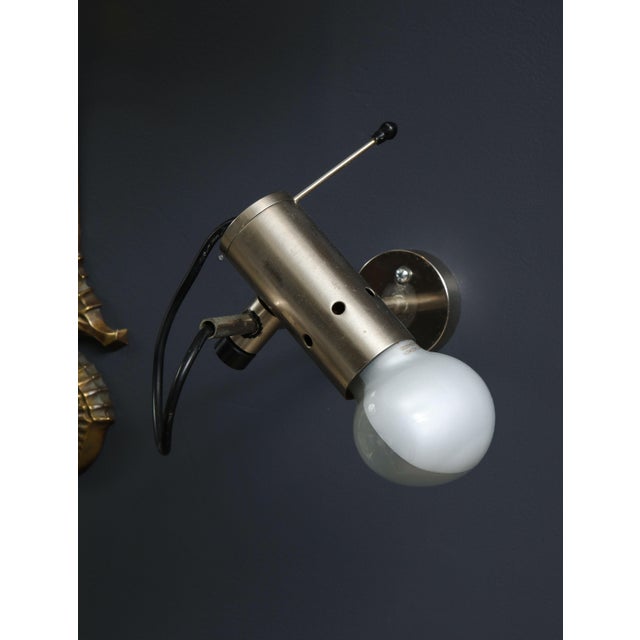 Mid-Century Modern Sleek Minimalist Nickel Plated Bronze Sconces by Tito Agnoli for Oluce, C. 1960 For Sale - Image 3 of 12