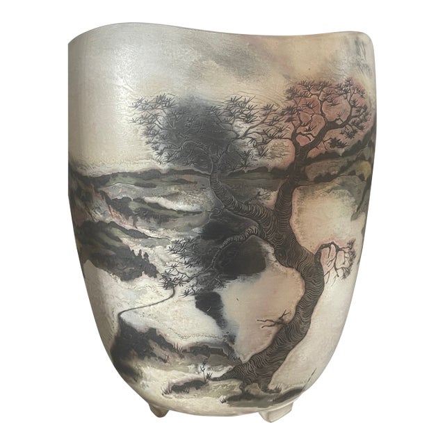 Patrick Dragon Asian Landscape Ceramic Vessel For Sale