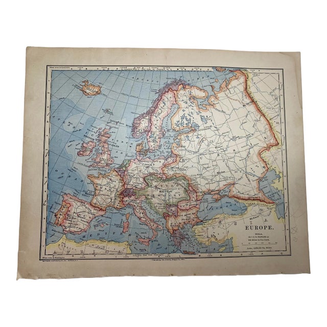 1883 Antique Europe Map For Sale