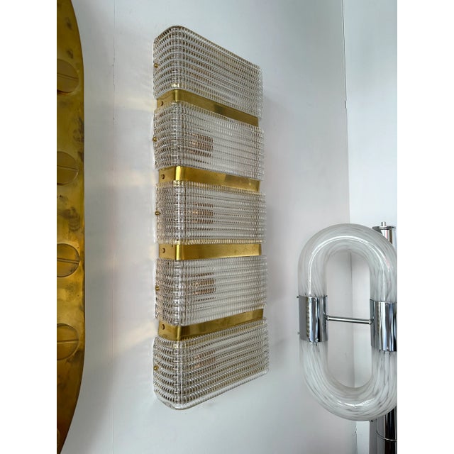 Contemporary Pair of Brass and Murano Glass Sconces, Italy For Sale - Image 11 of 13