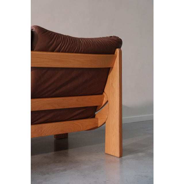 Vintage Three-Seater Sofa in Elm and Leather from Maison Regain, 1970s For Sale - Image 9 of 14