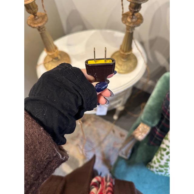 Vintage Louis XVI Style Bronze Lamp With Pleated Blue Fabric Shade For Sale - Image 10 of 11