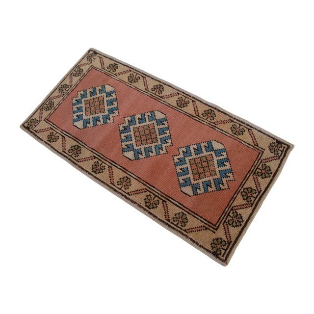 Textile Hand Knotted Turkish Rug Low Pile Muted Small Rug Entry Decor Kitchen Mat - 21" X 40" For Sale - Image 7 of 14