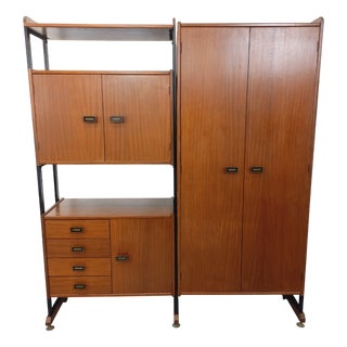Vintage Italian Double Modular Shelf Bookcase in Teak and Metal, 1960s For Sale