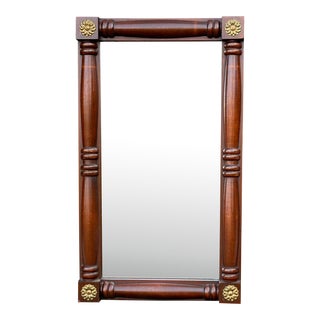 Vintage Petite Federal Style Split Column Wall Mirror With Brass Rosettes For Sale