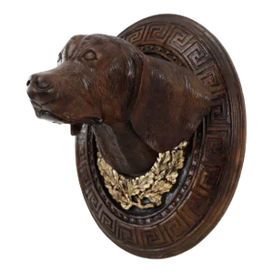 A Mid-20th Century Wooden Hand-Carved Decorative Dog Head