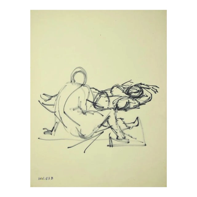Leo Guida, Figure, Original Marker Drawing on Paper, 1970s For Sale