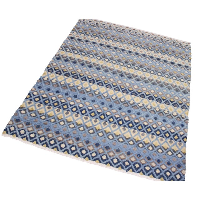 Moroccan 1990s 1990s Modern Moroccan High-Low Lt. Blue/Ivory Wool Rug - 8'4'' X 10'1'' For Sale - Image 3 of 8