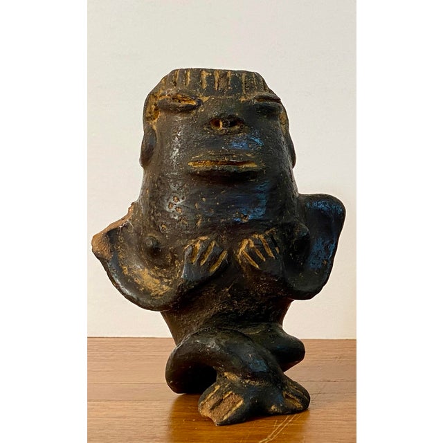 Mexican 3 Brutalist Clay Figures South American Mexican Pre Columbian Style Black Ware Musical Vintage / Antique For Sale - Image 3 of 17