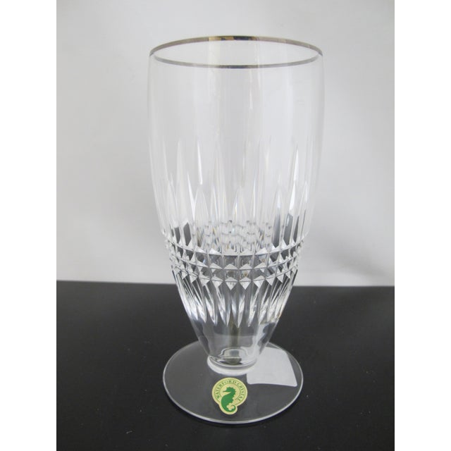 2010s Waterford Crystal Lismore Diamond Platinum Iced Tea Glass Pair Unused in Box For Sale - Image 5 of 9