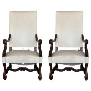 Set of Louis XVI Style Spanish Carved Walnut Armchairs, 1900s For Sale
