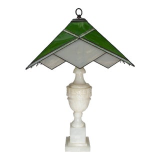 Vintage Alabaster and Glass Table Lamps, Set of 2 For Sale