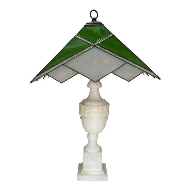 Vintage Alabaster and Glass Table Lamps, Set of 2 For Sale