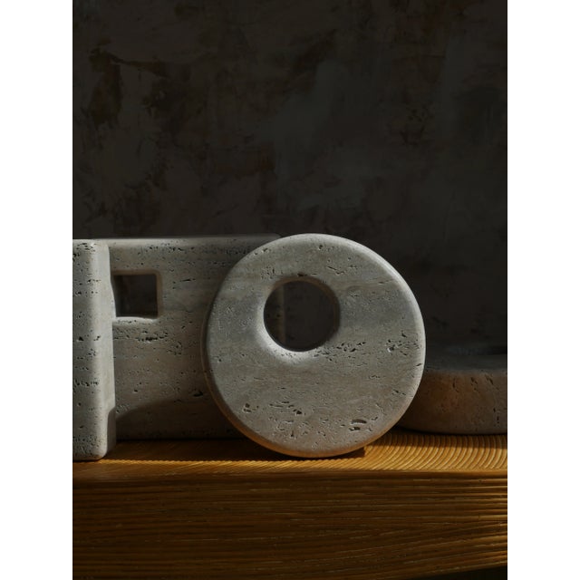 Modern Roman Travertine Geometric Circle Sculpture For Sale In Miami - Image 6 of 11
