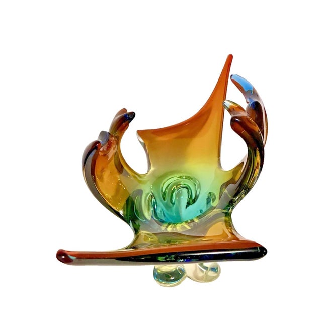 1960s 1960s Canadian Lorraine Art Glass 19" Tie Dye Sculptured Console Centerpiece For Sale - Image 5 of 8