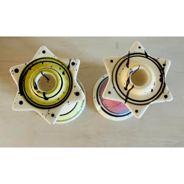 Ceramic Modern Abstract Glazed Studio Pottery Candlesticks by Donna Toohey For Sale - Image 7 of 9