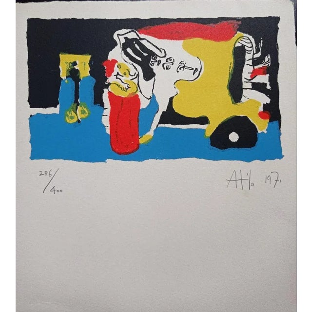 Beautiful abstract lithograph by Atila Biro, handsigned and dated 1972 In excellent condition 30x20 cm This piece has an...