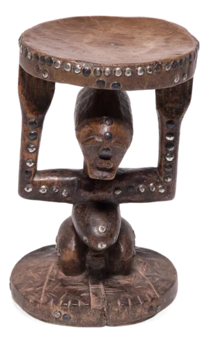 Carved Wooden Songye-Style Caryatid Stool, C. 1950