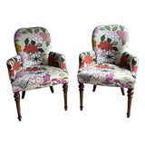 Pair of Late 20th Century Baker Furniture Floral Accent Lounge Chairs For Sale