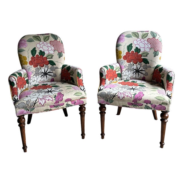 Pair of Late 20th Century Baker Furniture Floral Accent Lounge Chairs For Sale