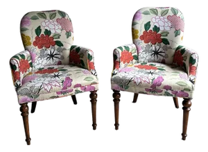 Pair of Late 20th Century Baker Furniture Floral Accent Lounge Chairs