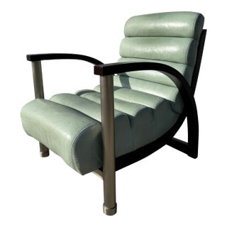 Attributed to Jay Spectre Eclipse Lounge Chair for Century – Postmodern Chrome Armchair – Mint Green Leather Sculptural Chair – 1980s Designer Seating For Sale