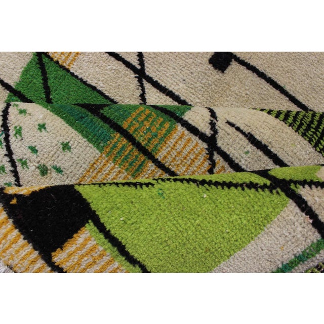 Vintage Turkish Zeki Müren Mid-Century Modern Rug in a Variety of Green Colors For Sale - Image 10 of 11