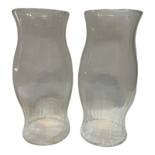 Ribbed Glass Hurricane Shades a Pair For Sale