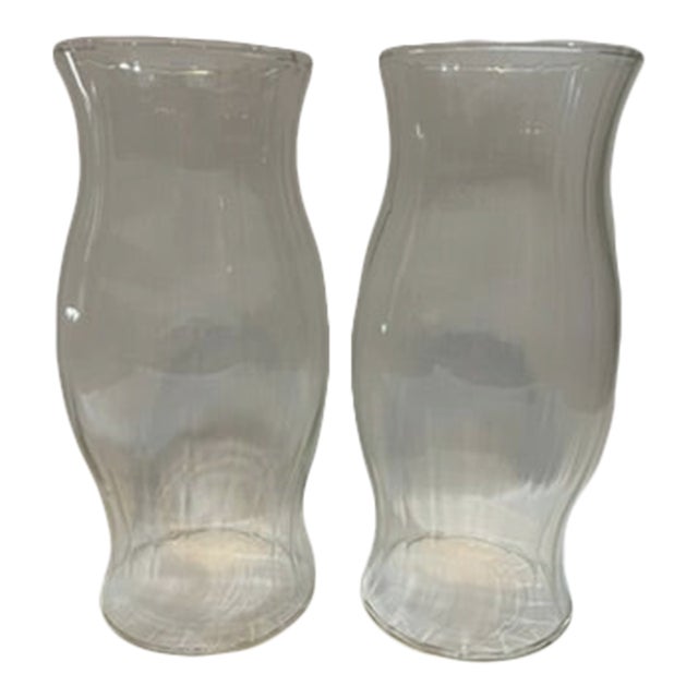 Ribbed Glass Hurricane Shades a Pair For Sale