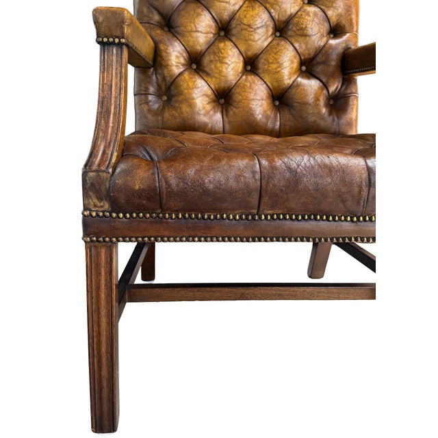 Large Gainsborough Library Armchair of Tufted Leather From England For Sale - Image 12 of 15