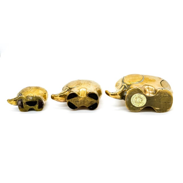 Brass Set of 3 Brass Elephant Figurines by Jack Housman Inc. – Hollywood Regency / Mid-Century Modern For Sale - Image 8 of 12