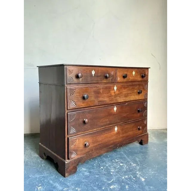 Vintage Boho British Colonial Carved Chest With Bone Escutcheons Detail For Sale - Image 9 of 10