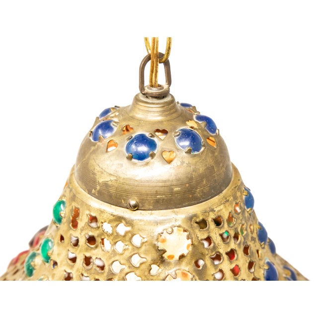 Brass Mid 20th Century Moroccan Brass Hanging Lamp For Sale - Image 8 of 11