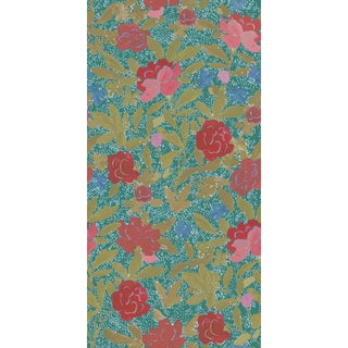 Large Scale, Floral Bouquet Wallpaper by Paule Marrot in Blue Jade For Sale