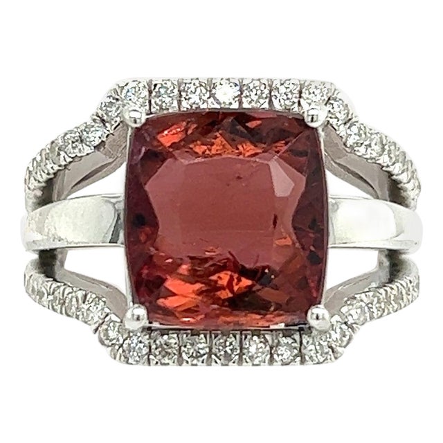 Natural Tourmaline Diamond Ring 6.5 14k White Gold 5.89 TCW Certified For Sale
