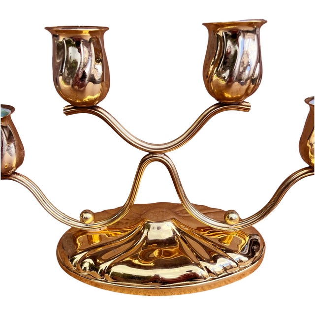 Four-Light, Gold-Plated Table Candlestick, Germany, 1940s. For Sale - Image 12 of 12