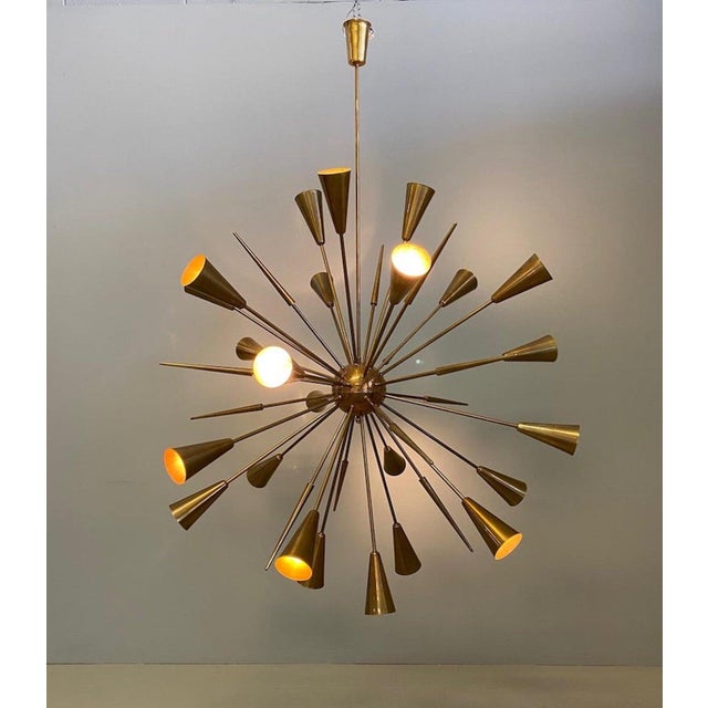 Gold Italian Sputnik Brass Chandelier, 1970 For Sale - Image 8 of 11