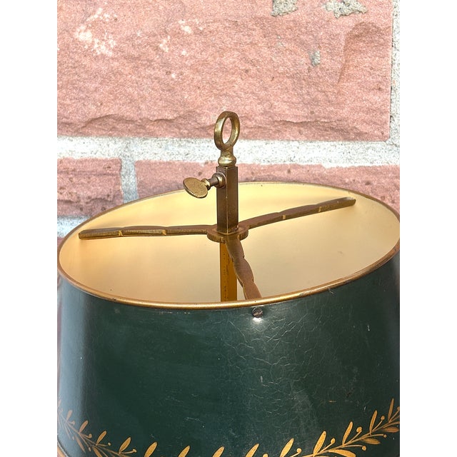 Antique French Bouilette Brass and Metal Shade 3-Light Table Lamp, 1930s For Sale - Image 10 of 11