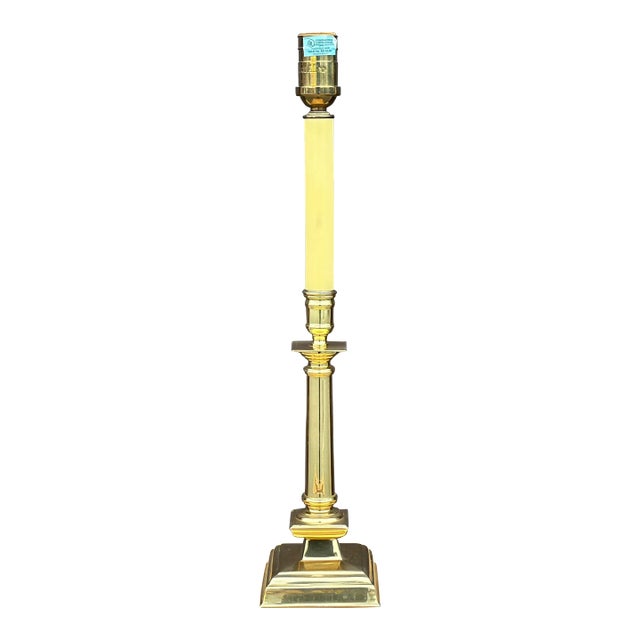 Vintage Ethan Allen Solid Brass Candlestick Table Lamp For Sale