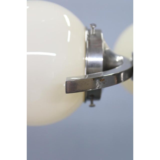 Czechoslovak Art Deco Nickel Chandelier with Opaline Glass Globes, 1930s For Sale - Image 6 of 11