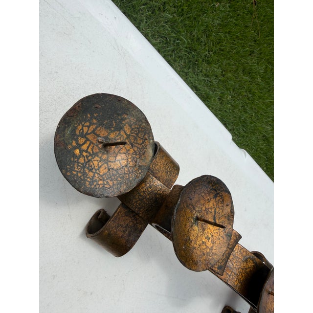 Vintage Mexican Hand-Forged Iron Five-Light Candelabra With Crackle Gilt Finish For Sale - Image 11 of 12