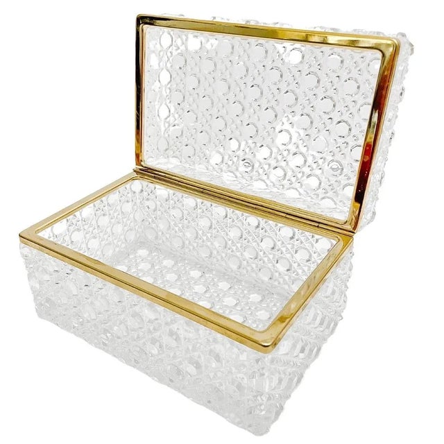Mid-Century Modern Mid 20th Century French Diamond Cut Crystal Hinged Box For Sale - Image 3 of 8