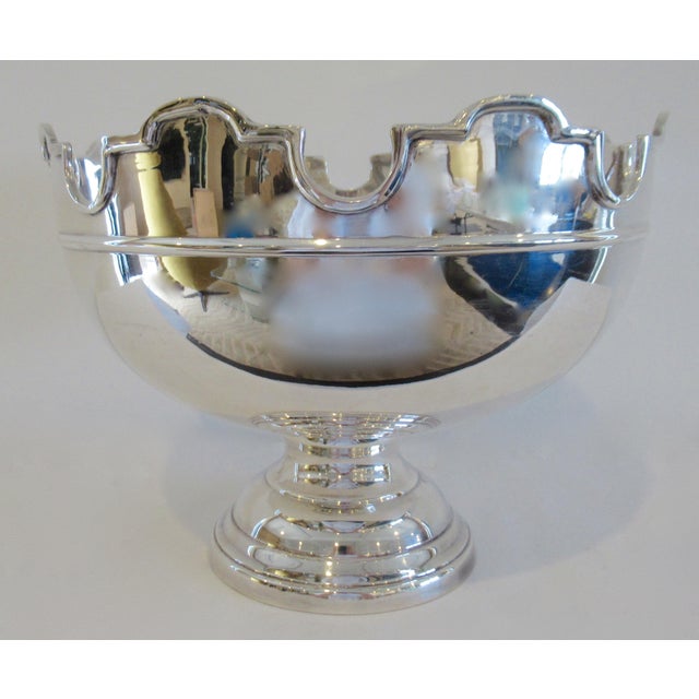 Vintage: C.1960's-70's; English Traditional, silver plate, monumentally large, scallop crested and footed cachepot,...