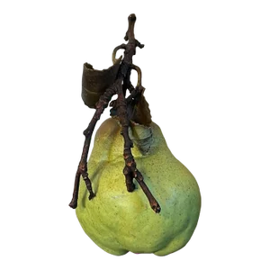 Penkridge Ceramics Tromp l'Oeil Porcelain Fruit Green Pear Sculpture With Tole Leaves England
