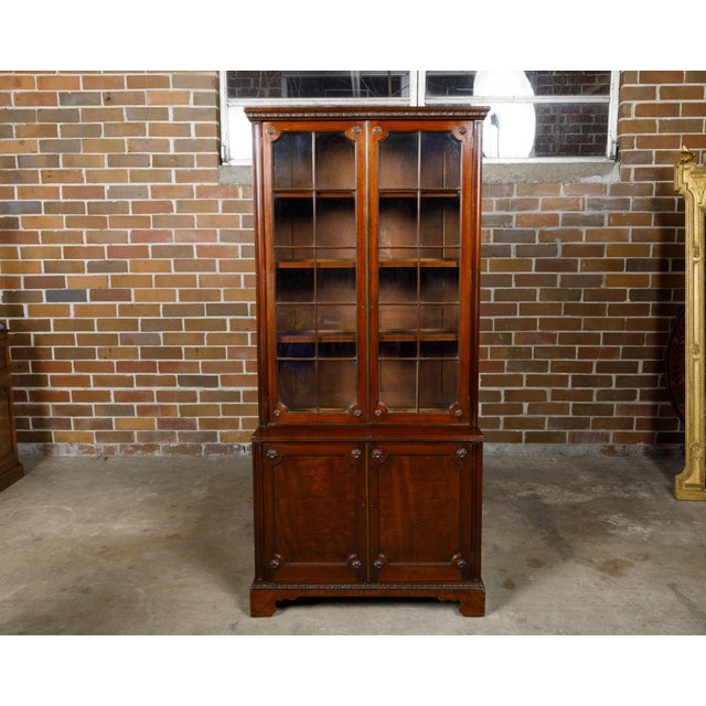 English 19th Century Mahogany Bookcase with Glass Doors and Carved Rosettes For Sale - Image 12 of 12