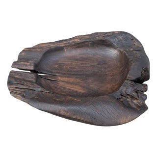 Andrianna Shamaris Over Sized Charred Sculptural Teak Wood Vessel For Sale