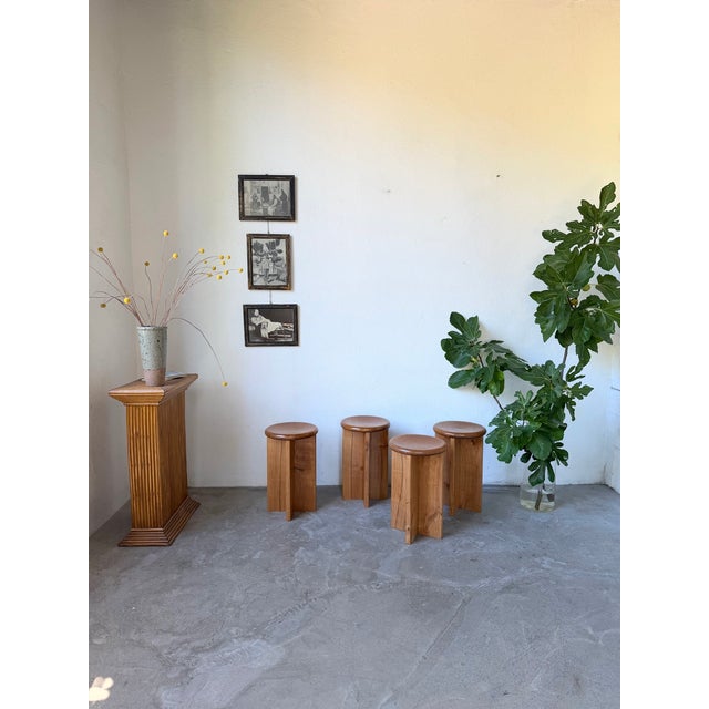 Mid-Century Modern Vintage Oak Stools, 1950s, Set of 4 For Sale - Image 3 of 18